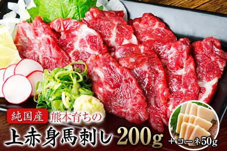 上赤身馬刺し200g(100g×2ブロック)+コーネ50g《1月中旬-2月末頃より順次出荷》【純国産熊本肥育】