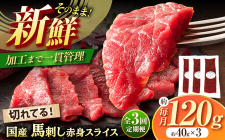 【全3回定期便】まな板不要! フジチク 切れてる 国産馬刺し 3P 計約120g 馬刺 馬肉[BHAD102]