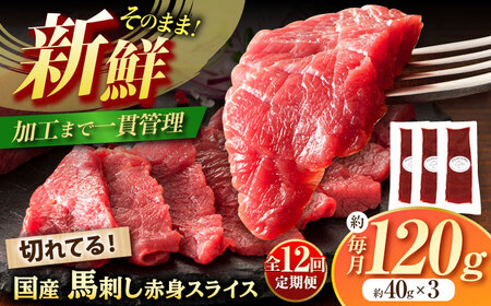 【全12回定期便】まな板不要! フジチク 切れてる 国産馬刺し 3P 計約120g 馬刺 馬肉[BHAD104]