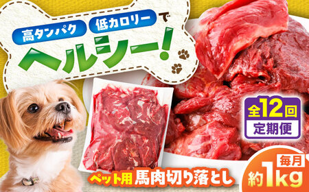 【全12回定期便】国内加工 ペット用 馬肉 切り落とし 約1kg ペット用 BHCY056