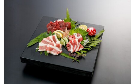 【厳選】馬刺し3種（赤身・フタエゴ・サガリ） 450g 馬刺し 馬肉 馬 肉刺し 専用醤油 150ml 人気部位 赤身 フタエゴ サガリ高級 桜屋 熊本 阿蘇 南小国町 送料無料