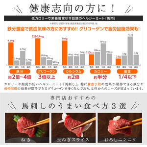 【熊本と畜】ふじ馬刺し 最高級部位の食べ比べセット（三枚バラ、ヒレ 各80g×2、ユッケ50g×2）