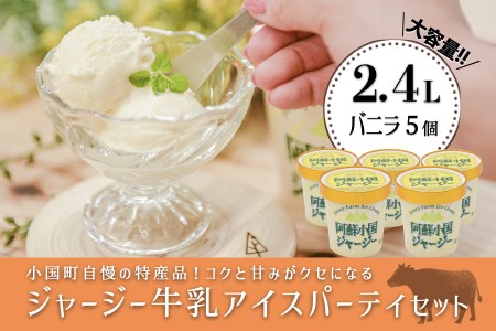 【阿蘇・小国郷特産】ジャージー牛乳アイス・パーティセット2.4L(バニラ480ml×5)
