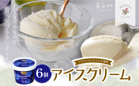 【うぶやま牧場】バニラアイスクリーム（ブラウンスイスミルク使用）６個入り