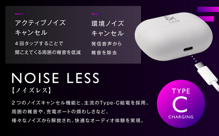 【＆Less】ワイヤレスイヤホン ホワイト カナル型 Bluetooth Ver.5.3 【日本製】ノイズキャンセリング iPhone Android スマホ マイク 通話 ヘッドセット ＜2025年2月下旬発送開始予定＞