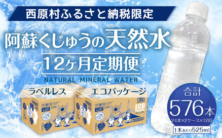 【12ヶ月定期便】阿蘇くじゅうの天然水【西原村】525mlPET 48本（24本×2ケース）×12ヶ月 シリカ水