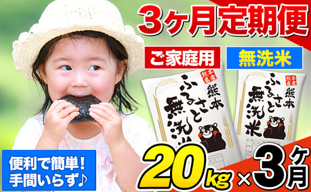 【3ヶ月定期便】熊本ふるさと無洗米 20kg《お申し込みの翌月から出荷》