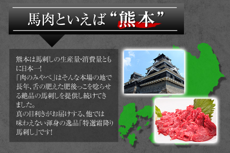 熊本肥育 特撰 霜降り 馬刺し 300g 馬刺専用醤油150ml×1本 刺身 肉のみやべ 熊本県御船町《90日以内に出荷予定(土日祝除く)》 贈答用 ギフト