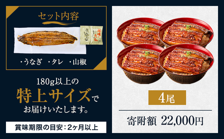  【ふるなびWEEK対象】うなぎ 特上サイズ 4尾　うなぎ　FN-Limited-PR