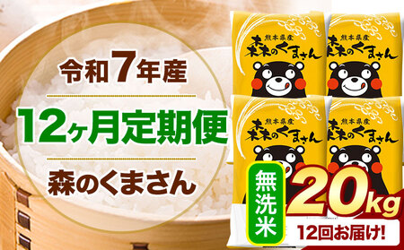 【12ヶ月定期便】令和7年産 無洗米 森のくまさん 20kg (5kg×4袋)《お申し込みの翌月から出荷》 熊本県産 無洗米 精米 米 こめ コメ お米 kome