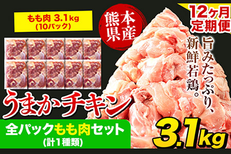 【12ヶ月定期便】うまかチキン 全パックもも肉セット 鶏肉 もも肉 3.1kg(10P) 《申込み翌月より出荷開始》 ふるさと納税 肉 とり とり肉 小分けパック 鳥 冷凍 大容量 簡易包装