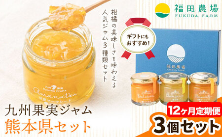 定期九州果実ジャム 熊本県セット 3個セット 12ヶ月定期便 デコポンジャム 甘夏マーマレード 晩白柚ジャム 1個あたり120g《30日以内に出荷予定(土日祝日除く)》