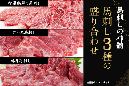 馬刺し3種の盛り合わせ【特選霜降り馬刺し80g/ロース馬刺し80g/赤身馬刺し80g×2】+タレ100ml付き《7-14営業日以内に出荷》 熊本県 葦北郡 津奈木町