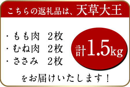 鶏肉 天草大王 贅沢1羽セット 約1.5kg【幻の地鶏】もも・むね・ささみ 各2枚