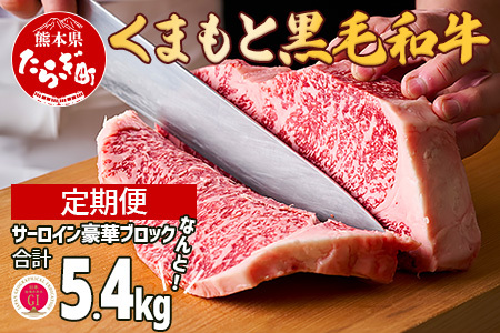 【定期便 3回】くまもと黒毛和牛 サーロインステーキ 【豪華ブロック】約1.8kg×3回 隔月配送【 ブランド 牛肉 ステーキ 大容量 熊本県産 熊本 サーロイン 霜降り 肉 高級 黒毛和牛 和牛 】100-0004