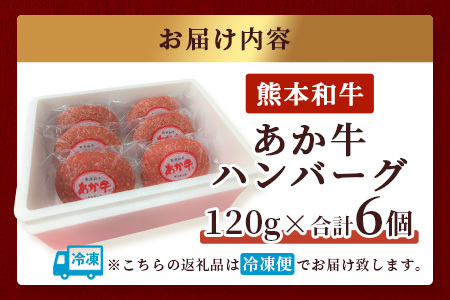 【年内お届け】あか牛 100％ハンバーグ セット 120g×6個 ※12/18-28発送※  年内発送 年内配送 ハンバーグ あか牛 牛肉 肉 熊本産 国産牛 和牛 赤身 旨味 惣菜 冷凍 常備 熊本県 046-0638-R612