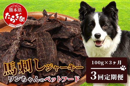 【定期便3回】ペット用 熊本加工 手作り 馬肉 ジャーキー 【100g×3回】 ドッグ フード ペット おやつ 食事 無添加 無香料 ヘルシー 高栄養 馬肉 お肉専門店 熊本県 国内加工 041-0510