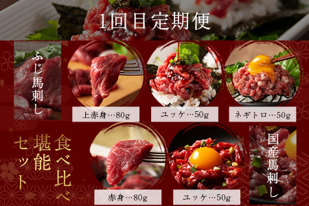【定期便3回】お肉ソムリエ監修 馬肉・黒毛和牛 定期便 熊本県 ( 馬刺し 食べ比べ / くまもと黒毛和牛 焼肉 / 馬刺し赤身食べ比べ ) ソムリエ セレクト 本場 熊本県 馬肉 牛肉 黒毛和牛 肉 食べ比べ ヘルシー くまもと 104-0501