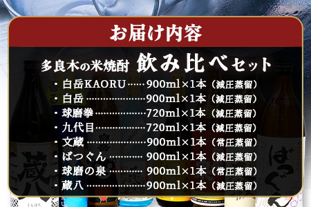 多良木の蔵元勢ぞろい 米焼酎 飲み比べ 8本セット 計6.84L 25度 焼酎 米焼酎 米 減圧 常圧 7蔵8種 多良木町 015-0691