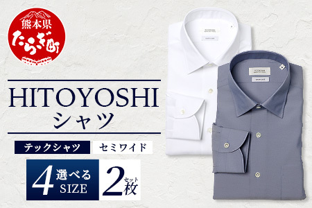HITOYOSHI テックシャツ 長袖 セミワイド 2枚セット【サイズ：L】イージーケア 年間素材 速乾 軽量 日本製 白 ブルーグレー HITOYOSHI シャツ クールマックス 紳士用 110-0806-L