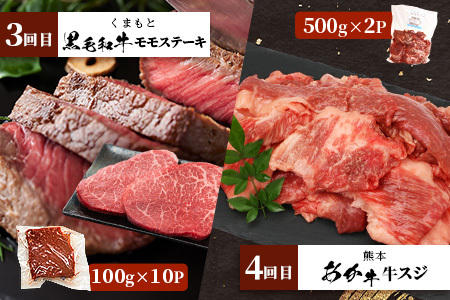 【定期便6回】 1kg×6回！ くまもと ビーフ 満喫 お楽しみ定期便【合計6.2kg】 熊本 あか牛 / 牛タン / 黒毛和牛 モモステーキ /あか牛 スジ / ハラミ / 黒毛和牛 ハンバーグ 牛肉 ブランド牛 バラエティ 定期便_092-0021