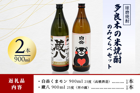 多良木の米焼酎のみくらべ 2本～ 蔵八900ml・白岳くまモン900ml  015-0703