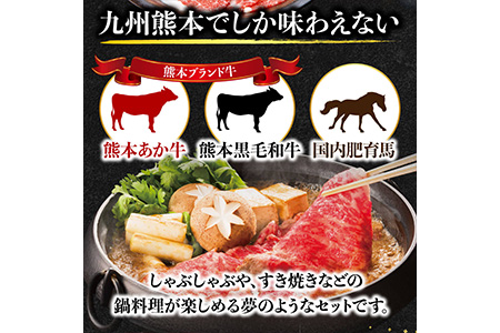 熊本県産 和牛 馬肉 しゃぶしゃぶ 食べ比べ セット 計900g  お肉 肉 牛肉 スライス あか牛 赤牛 黒毛和牛 詰め合わせ お取り寄せ グルメ 冷凍 熊本名物 ヘルシー 栄養価 上品 送料無料 牛肉しゃぶしゃぶ 馬肉しゃぶしゃぶ 国産 しゃぶしゃぶ 058-0685