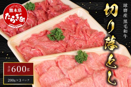 球磨産 黒毛和牛 切り落とし 計600g ＜200g×3パック＞【切りおとし 人気 牛肉 国産 小分け 便利 】011-0002