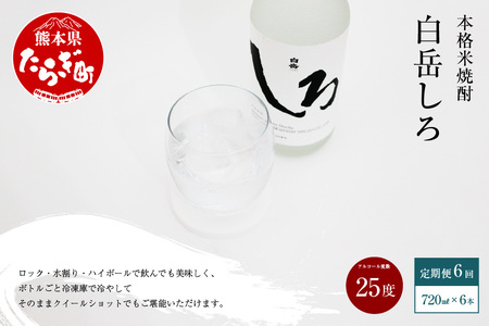 【定期便 年6回】 本格 米焼酎 「白岳しろ」 25度 720ml 6本 セット (年6回/偶数月) 【 高橋酒造 減圧蒸留 お湯割り 水割り 熊本 球磨 多良木 たらぎ 焼酎 お酒 酒 焼酎 球磨焼酎 本格米焼酎 米焼酎 焼酎定期便 定期便年6回 】018-0480