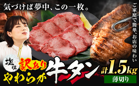 牛タン 薄切り 塩味 1.5kg 500g×3袋  焼肉 焼き肉 スライス 熊本県 山江村《30日以内に出荷予定(土日祝除く)》 ｜人気牛タン 味付牛タン 塩味牛タン 薄切り牛タン  絶品牛タン 生活応援企画