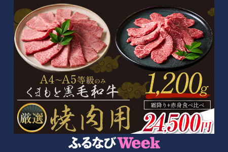【ふるなびWEEK対象】くまもと黒毛和牛 A4~A5等級厳選 焼肉用 赤身×霜降り食べ比べセット 1200g FN-Limited-PR