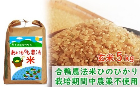 令和7年産 合鴨農法米 ヒノヒカリ 玄米 5kg×1 米 お米 こめ ライス 農薬・化学肥料不使用 合鴨農法 国産 九州 熊本県産 常温