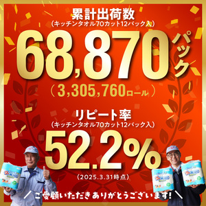 【隔月配送】キッチンタオル70カット（4ロール×12パック）6回お届け定期便