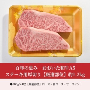 百年の恵み　おおいた和牛A5　ステーキ用厚切り【厳選部位】約1.2kg