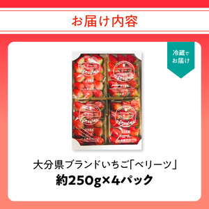 C07010 【先行予約※2025年2月下旬より発送開始】大分県ブランドいちご「ベリーツ」約250g×4パック