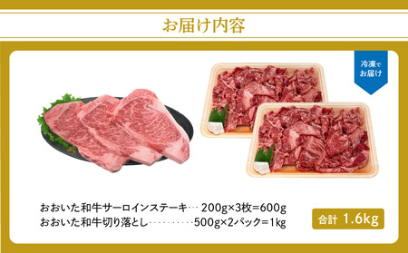 厳選A4～A5等級 おおいた和牛 サーロインステーキ・切り落としセット 合計1.6㎏