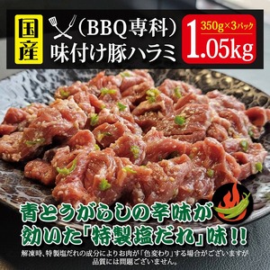 青とうがらしの辛味が効いた“特製塩だれ”で漬け込んだ 【BBQ専科】味付け豚ハラミ1.05kg_B140-009