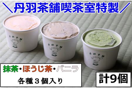 【期間限定】丹羽茶舗 喫茶室特製 アイスクリーム セット 9個入 (抹茶、ほうじ茶、バニラ 各3個) スイーツ  冷凍 大分県産 九州産 中津市