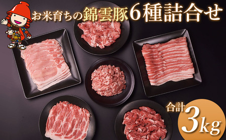 お米育ちの錦雲豚 たっぷり3kg 詰め合わせ6種 すき焼き 小分け ステーキ 焼肉 焼き肉 しゃぶしゃぶ