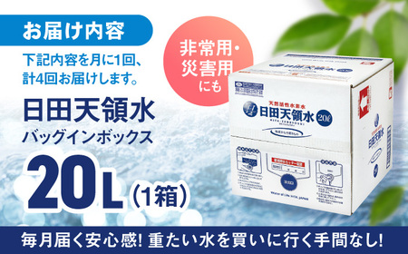 【全4回定期便】日田天領水 20L×1箱 天然水 備蓄 防災 ミネラルウォーター シリカ[AREG008]