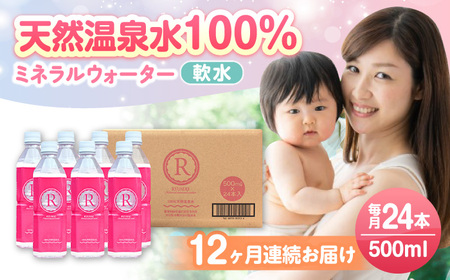 【全12回定期便】天然温泉水RYUSEKI 500ml×24本ペットボトル 天然水 [ARCD005]
