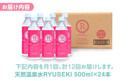 【全12回定期便】天然温泉水RYUSEKI 500ml×24本ペットボトル 天然水 [ARCD005]