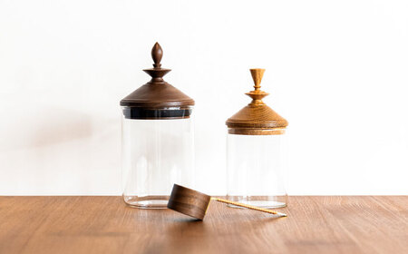 【木製蓋付き】ガラスキャニスター 2個セット(スプーン1個付き) 日田市 保存容器 コーヒー豆 密封容器 キャニスター [ARFA002]