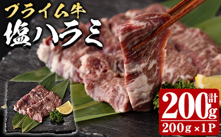 プライム牛 塩ハラミ(計200g) 小分け 牛肉 肉 ハラミ 牛はらみ 味付け 焼肉 塩 BBQ 冷凍 大分県 佐伯市【DH294】【(株)ネクサ】
