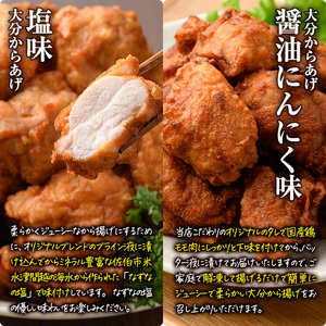 時短おかず 揚げるだけ 大分 からあげ 醤油にんにく味・塩からあげ セット (合計1kg・各500g) 国産 鶏むね肉 鶏もも肉 肉 からあげ 唐揚げ 名物 セット ご当地グルメ 食べ比べ 冷凍 惣菜 お弁当 小分け 簡単 時短 大分県 佐伯市【DH309】【ネクサ】
