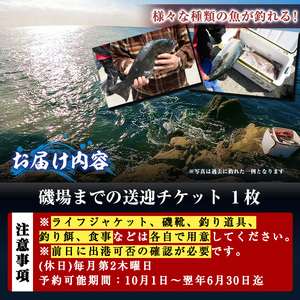 千代丸 磯釣り 送迎 チケット (1回分) 釣り 瀬渡し 送迎券 せわたし アウトドア レジャー つり 魚 大分県 佐伯市 米水津【JA01】【千代丸】