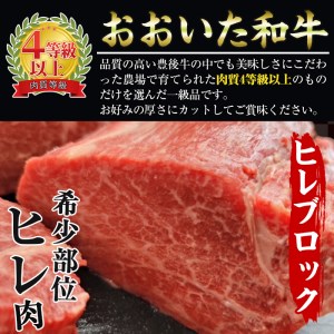 おおいた 和牛 ヒレブロック (約1kg) 国産 ステーキ 牛肉 豊後牛 BBQ バーベキュー 焼肉 ヒレ ヒレ肉 塊肉 惣菜 大分県 佐伯市【BD206】【西日本畜産 (株)】