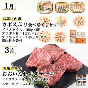 <先行予約受付中!2026年1月中旬より配送開始予定><定期便・全4回>味力全開!佐伯の彩り 春夏秋冬 定期便(該当月にお届け) 期間限定 鰤 ブリ ステーキ モモ とらふぐ 刺身 ふぐ 鍋 セット【BR115】【佐伯市ふるさと納税事業者協議会】