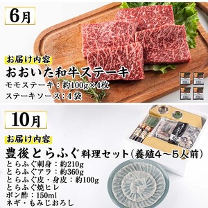 <先行予約受付中!2026年1月中旬より配送開始予定><定期便・全4回>味力全開!佐伯の彩り 春夏秋冬 定期便(該当月にお届け) 期間限定 鰤 ブリ ステーキ モモ とらふぐ 刺身 ふぐ 鍋 セット【BR115】【佐伯市ふるさと納税事業者協議会】