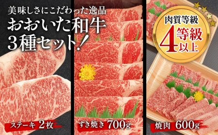 おおいた和牛大満足セット ステーキ2枚・すき焼き700g・焼肉600g 和牛 豊後牛 国産牛 赤身肉 焼き肉 すき焼き しゃぶしゃぶ 大分県産 九州産 津久見市 国産【tsu0023010】